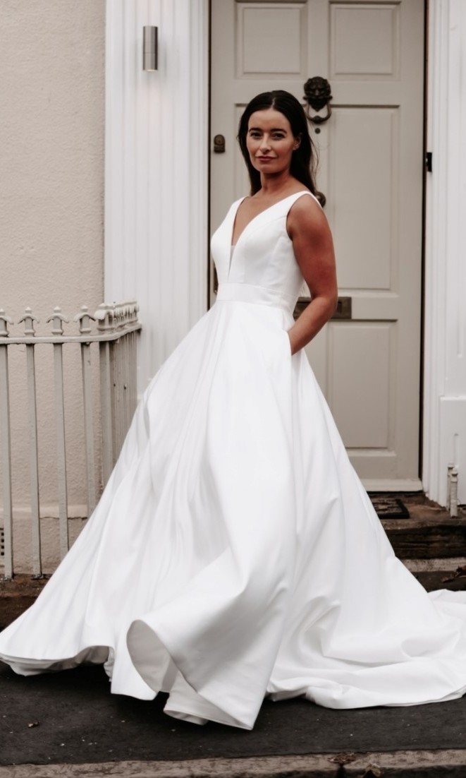British Bridal Satin Gown - new to order - sample in studio